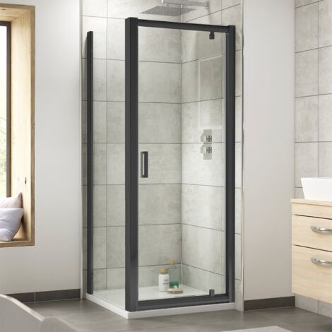 Nuie Rene Black Pivot Door Square Shower Enclosure 800mm x 800mm - 6mm Glass (1/3)