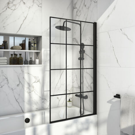 Orbit A6 Black Grid Square Bath Screen 1400mm H x 800mm W - 6mm Glass (1/2)
