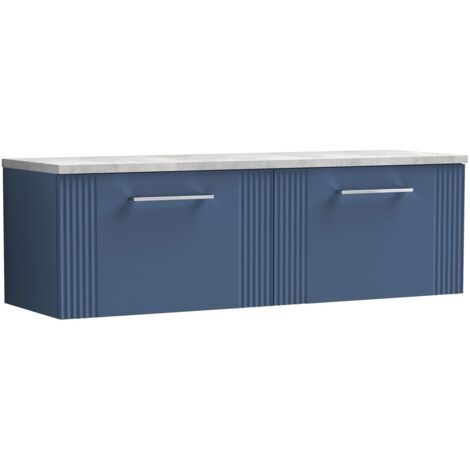 Nuie Deco Wall Hung 2-Drawer Vanity Unit with Bellato Grey Worktop 1200mm Wide - Satin Blue (1/4)
