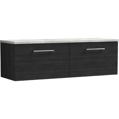 Nuie Arno Wall Hung 2-Drawer Vanity Unit with Bellato Grey Worktop 1200mm Wide - Charcoal Black Woodgrain (1/4)