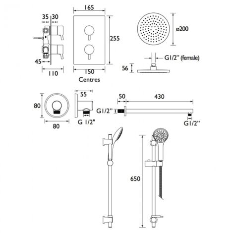 Bristan Prism Dual Concealed Mixer Shower with Shower Kit and Fixed Head