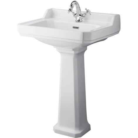 Hudson Reed Richmond Basin with Full Pedestal 595mm Wide - 1 Tap Hole (1/2)