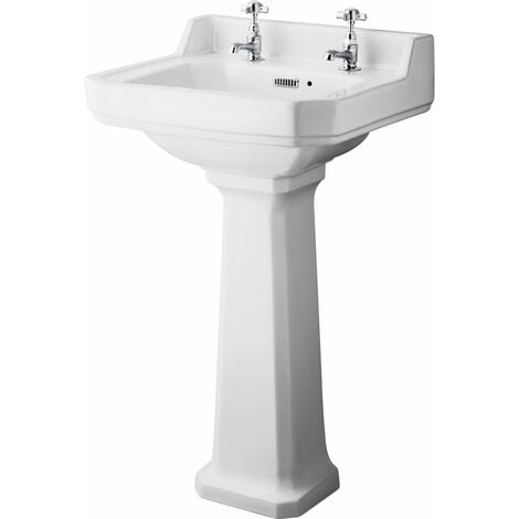 2 Tap Hole Hudson Reed Ryther Basin and Full Pedestal 600mm Wide