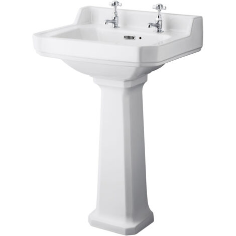 Hudson Reed Richmond Basin with Full Pedestal 560mm Wide - 2 Tap Hole