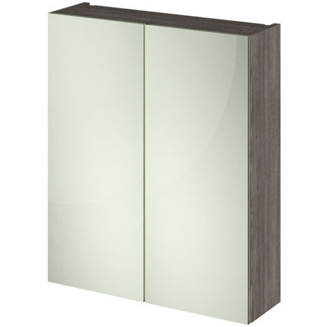 Nuie Athena Anthracite Woodgrain 600mm 2 Door Mirrored Cabinet - OFF517