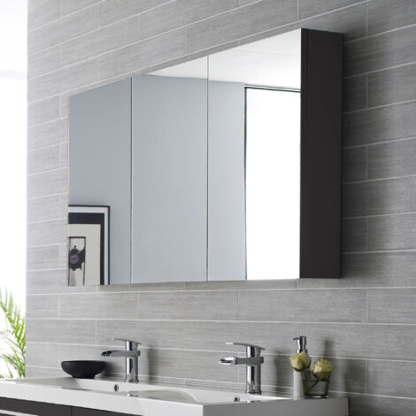Hudson Reed Quartet 3 Door Mirrored Cabinet 1350mm Wide - Gloss Grey (1/4)