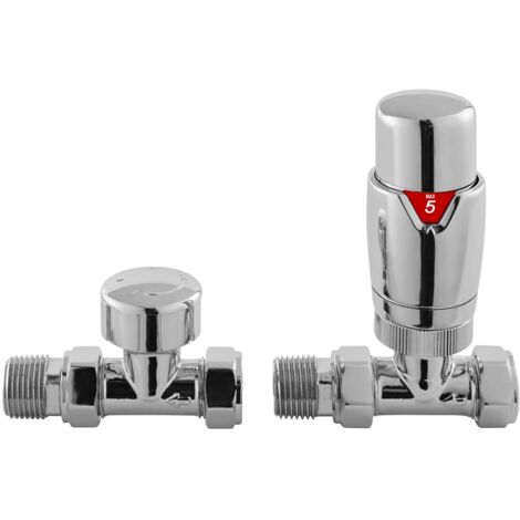 Nuie Chrome Straight Thermostatic Radiator Valves - HT316 (1/2)