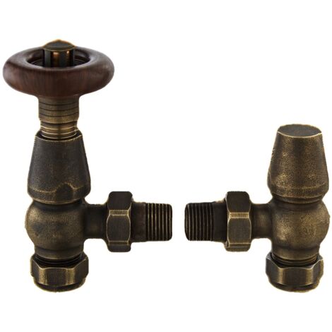 Hudson Reed Camden Angled Thermostatic Radiator Valves Pair - Antique Brass