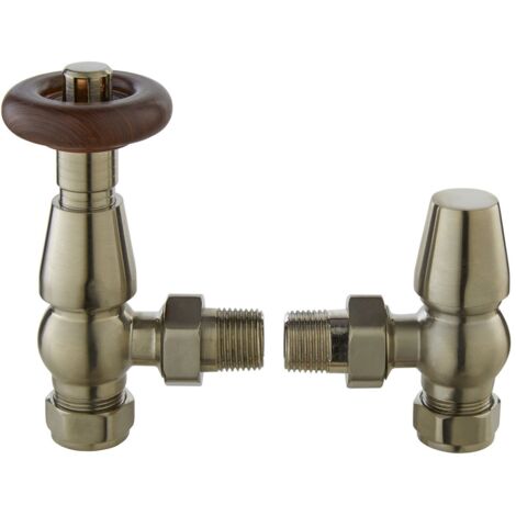 Hudson Reed Camden Angled Thermostatic Radiator Valves Pair - Satin Nickel (1/2)