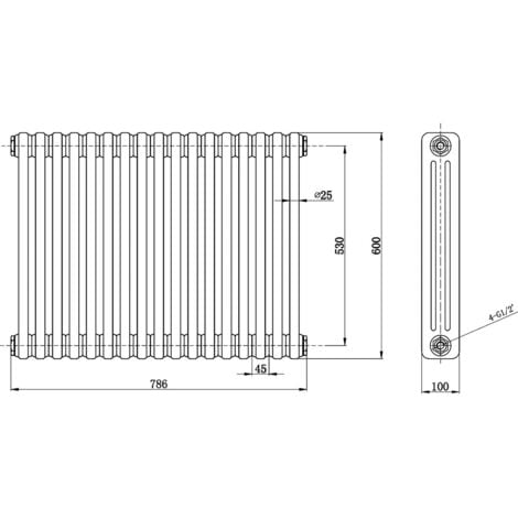 Hudson Reed Colosseum 3-Column Horizontal Radiator 600mm H x 777mm W - White