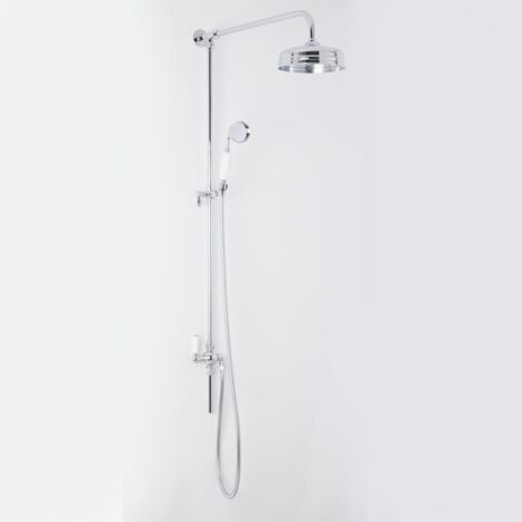 Milano Elizabeth Grand Rigid Riser with Fixed Rainfall Shower Head and Hand Shower Handset - Chrome & White (1/5)