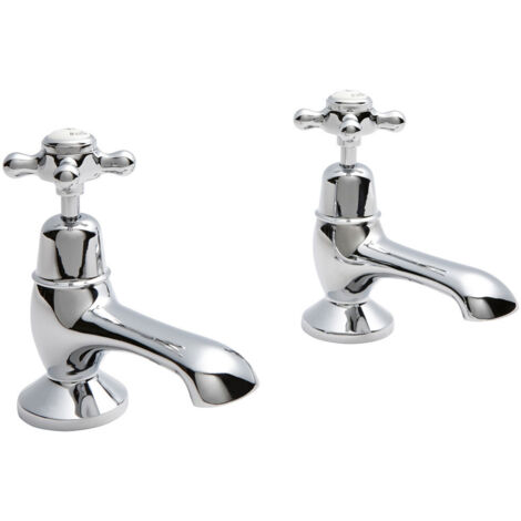 Old London Topaz White Crosshead Chrome Bath Taps with Dome Collar - BC302DX (1/2)