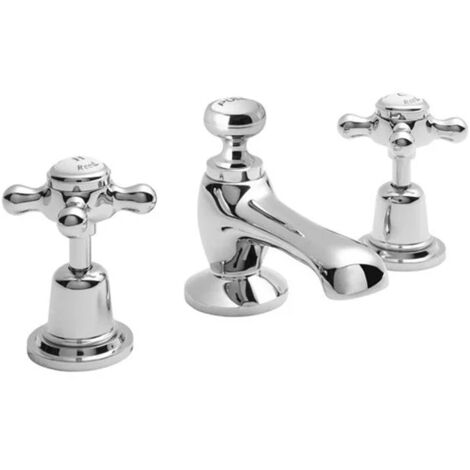 Old London Topaz White Crosshead Chrome 3 Tap Hole Basin Mixer Tap with Dome Collar - BC307DX (1/4)