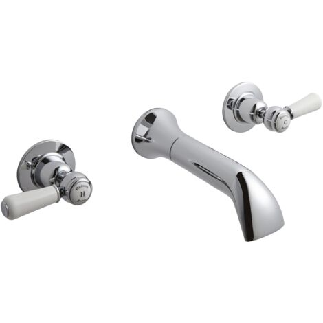 Old London Topaz White Lever Chrome Wall Mounted Bath Spout and Stop Taps with Dome Collar - BC309DL (1/2)