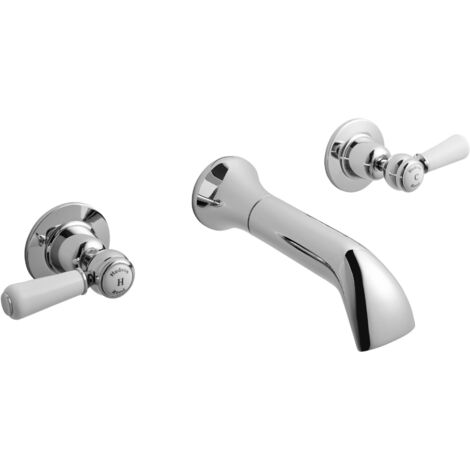 Hudson Reed White Topaz Wall Mounted Lever 3-Hole Basin Mixer Tap - Chrome (1/2)