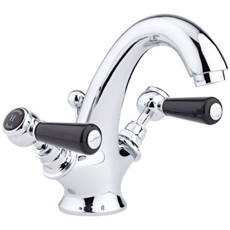 Hudson Reed Topaz Black Lever Mono Basin Mixer Tap Hexagonal Collar with Waste - Chrome (1/2)