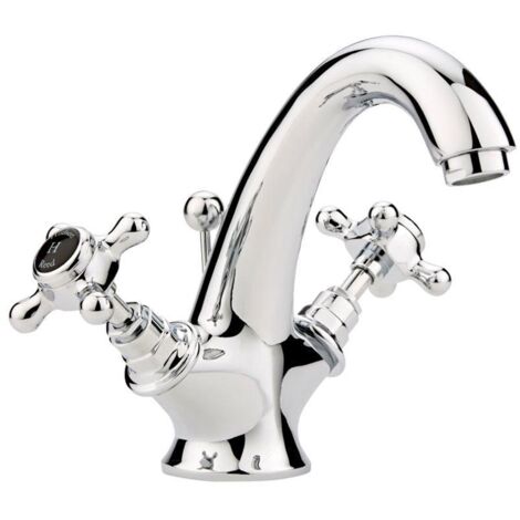 Hudson Reed Topaz Black Crosshead Mono Basin Mixer Tap Hexagonal Collar with Waste - Chrome (1/5)