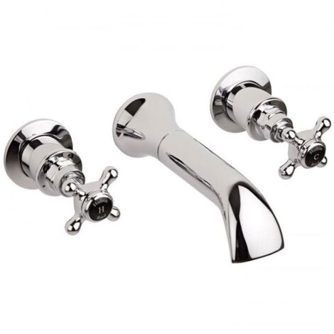 Hudson Reed Topaz Black Crosshead Wall Mounted Bath Spout and Stop Taps Hexagonal Collar (1/2)