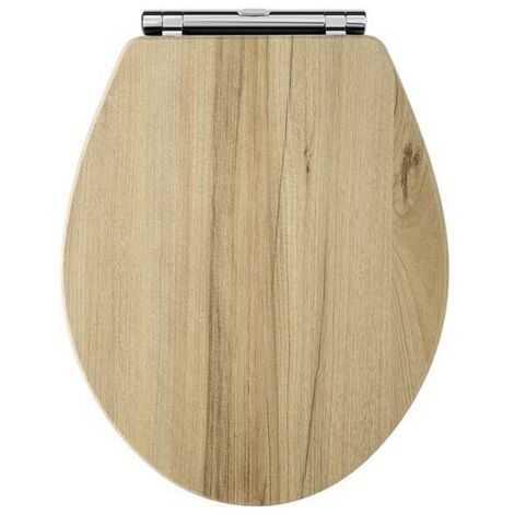 Hudson Reed Richmond Soft Close Toilet Seat Natural Walnut Effect Chrome Hinges (1/2)