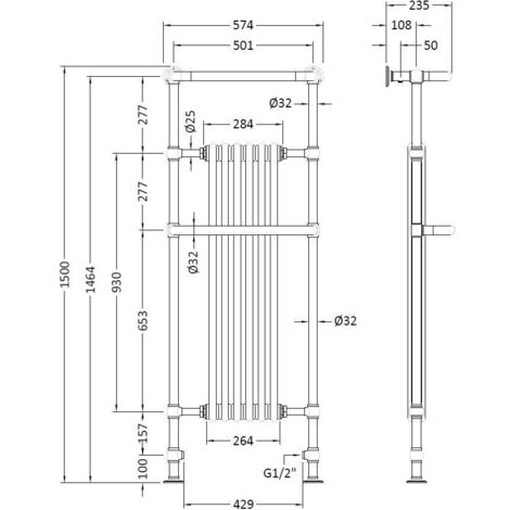 Milano Derwent - Chrome Traditional Minimalist Heated Towel Rail 680mm X 673mm 21056 - View #3