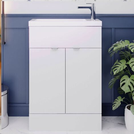 Hudson Reed Fusion Compact Vanity Unit with Basin 600mm Wide - Gloss White (1/5)