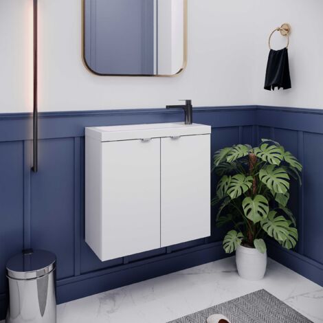 Hudson Reed Fusion Wall Hung 2-Door Vanity Unit with Compact Basin 600mm Wide - Gloss White