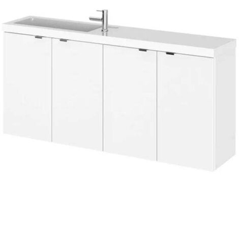 Hudson Reed Fusion Wall Hung 4-Door Vanity Unit with Compact Basin 1200mm Wide - Gloss White (1/5)