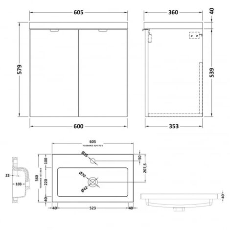 Hudson Reed Fusion Wall Hung 2-Door Vanity Unit with Basin 600mm Wide - Gloss White