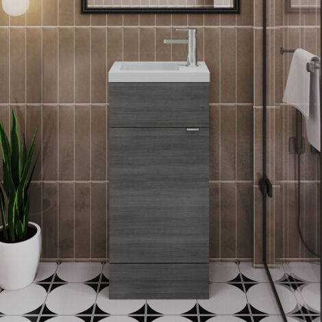 Hudson Reed Fusion Compact Vanity Unit with Basin 400mm Wide - Anthracite Woodgrain (1/5)