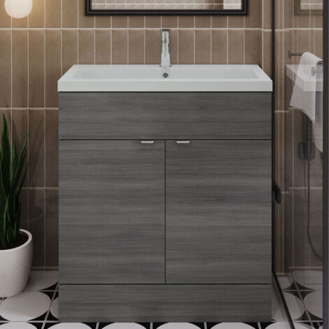 Hudson Reed Fusion Floor Standing Vanity Unit with Basin 800mm Wide - Anthracite Woodgrain (1/5)