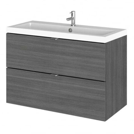 Hudson Reed Fusion Wall Hung 2-Drawer Vanity Unit with Basin 800mm Wide - Anthracite Woodgrain