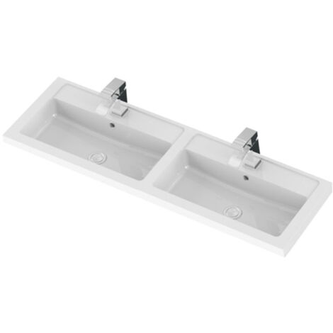 Hudson Reed Fusion Wall Hung 4-Door Vanity Unit with Double Basin 1200mm Wide - Anthracite Woodgrain