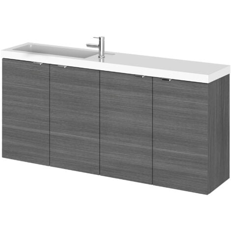 Hudson Reed Fusion Wall Hung 4-Door Vanity Unit with Compact Basin 1200mm Wide - Anthracite Woodgrain