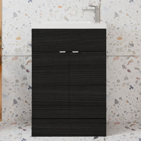 Hudson Reed Fusion Compact Vanity Unit with Basin 600mm Wide - Charcoal Black Woodgrain (1/5)