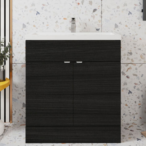 Hudson Reed Fusion Floor Standing Vanity Unit with Basin 800mm Wide - Charcoal Black Woodgrain
