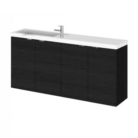 Hudson Reed Fusion Wall Hung 4-Door Vanity Unit with Compact Basin 1200mm Wide - Charcoal Black Woodgrain (1/5)