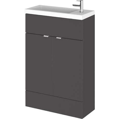 Hudson Reed Fusion Compact Vanity Unit with Basin 600mm Wide - Gloss Grey