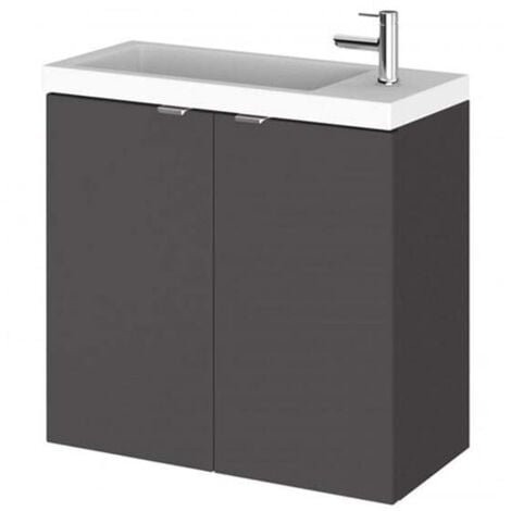 Hudson Reed Fusion Wall Hung 2-Door Vanity Unit with Compact Basin 600mm Wide - Gloss Grey