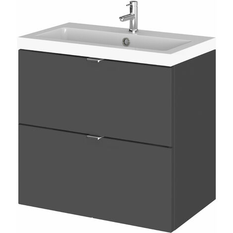Hudson Reed Fusion Wall Hung 2-Drawer Vanity Unit with Basin 600mm Wide - Gloss Grey (1/7)