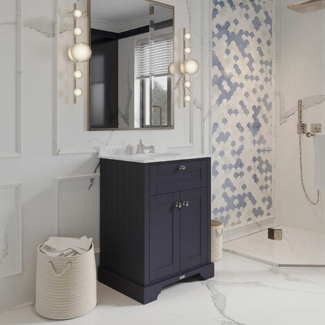 Hudson Reed Old London Floor Standing Vanity Unit with 3TH Grey Marble Top Basin 600mm Wide - Twilight Blue