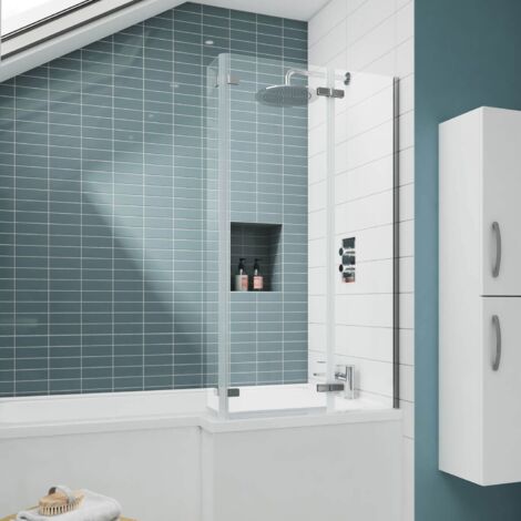 Nuie Ella Bath Screen with Hinged End Panel 1400mm H x 760mm W - 5mm Glass (1/4)