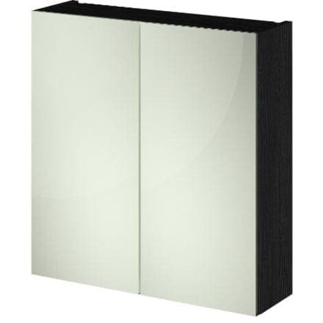 Nuie Athena Mirrored Cabinet (50/50) 800mm Wide - Charcoal Black Woodgrain (1/5)