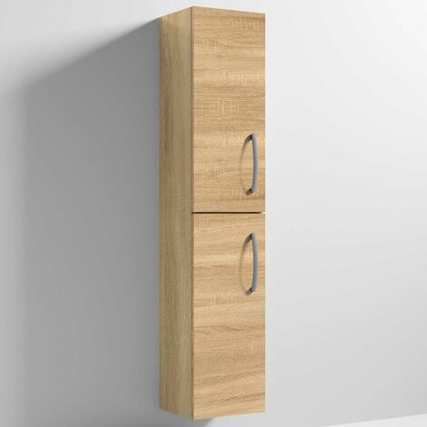 Nuie Athena Wall Hung 2-Door Tall Unit 300mm Wide - Natural Oak
