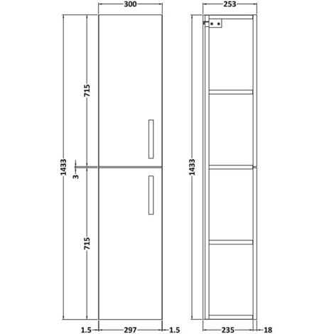 Nuie Athena Wall Hung 2-Door Tall Unit 300mm Wide - Gloss White