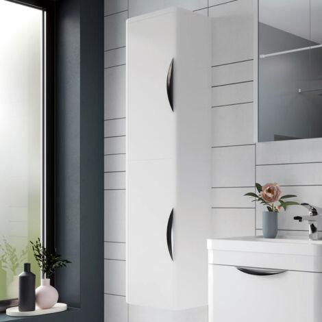 Nuie Parade Gloss White 1400mm x 350mm Tall Wall Hung Storage Unit - PMP163