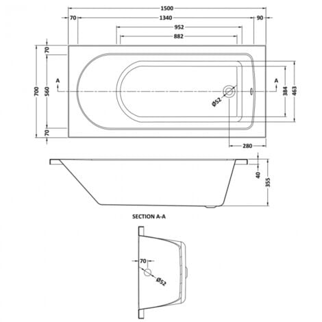 Nuie Barmby Single Ended Rectangular Bath 1500mm x 700mm - Acrylic (inc Leg Set)