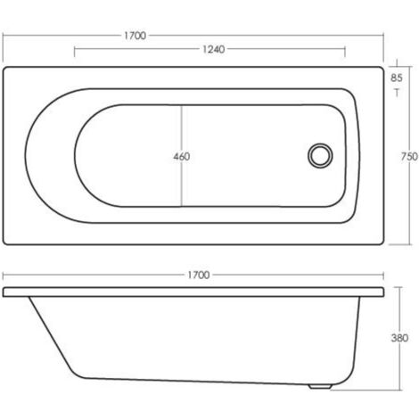 Nuie Barmby Single Ended Rectangular Bath 1700mm x 750mm - Acrylic (inc Leg Set)