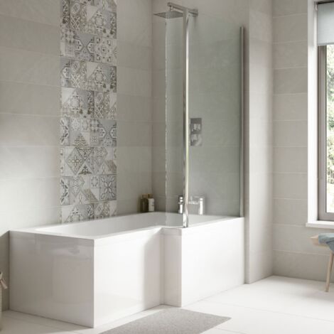 Nuie Square L-Shaped Shower Bath 1600mm x 700mm/850mm - Right Handed (inc Leg Set)