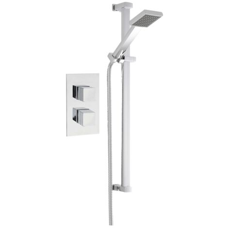 Nuie Rectangular Twin Valve Concealed Mixer Shower with Square Shower Head and Slider Rail (1/2)
