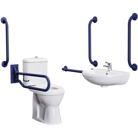 Nuie Close Coupled Doc M Pack 5 x Grab Rails and Mixer Tap - Blue (1/2)
